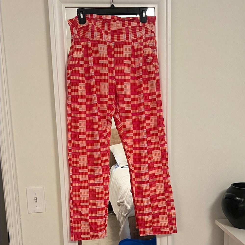Chic Red and White Women's Straight Leg Pants